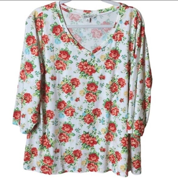 The Pioneer Woman Wm’s Sz XXL White Floral Design V Neck Pull Over Shirt Blouse - Picture 1 of 4